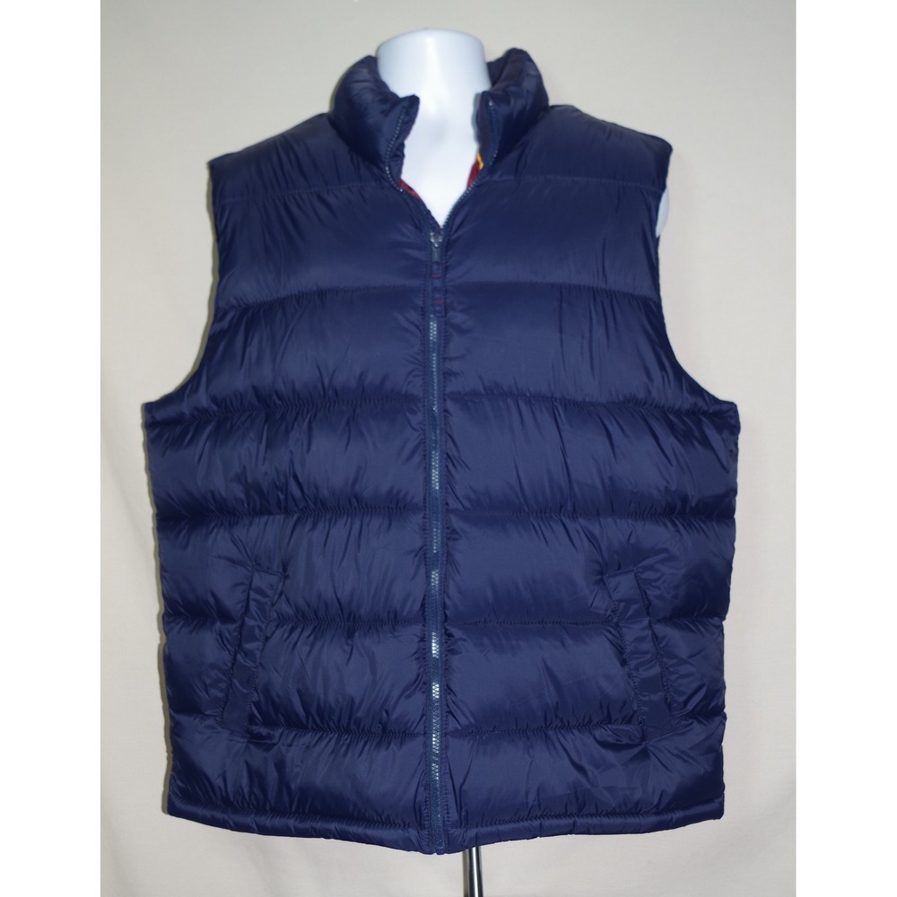Old Navy Men's XL Puffer Vest Navy Blue Burgundy Lining Full Zip Mock Neck